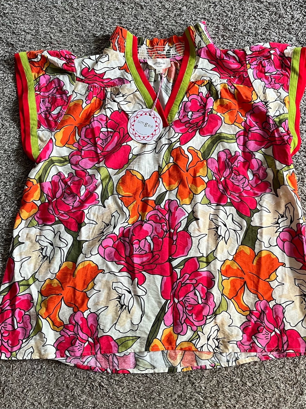 Umgee Colorful Sleeveless Blouse Floral Boho Eclectic Tropical Vibrant Resort